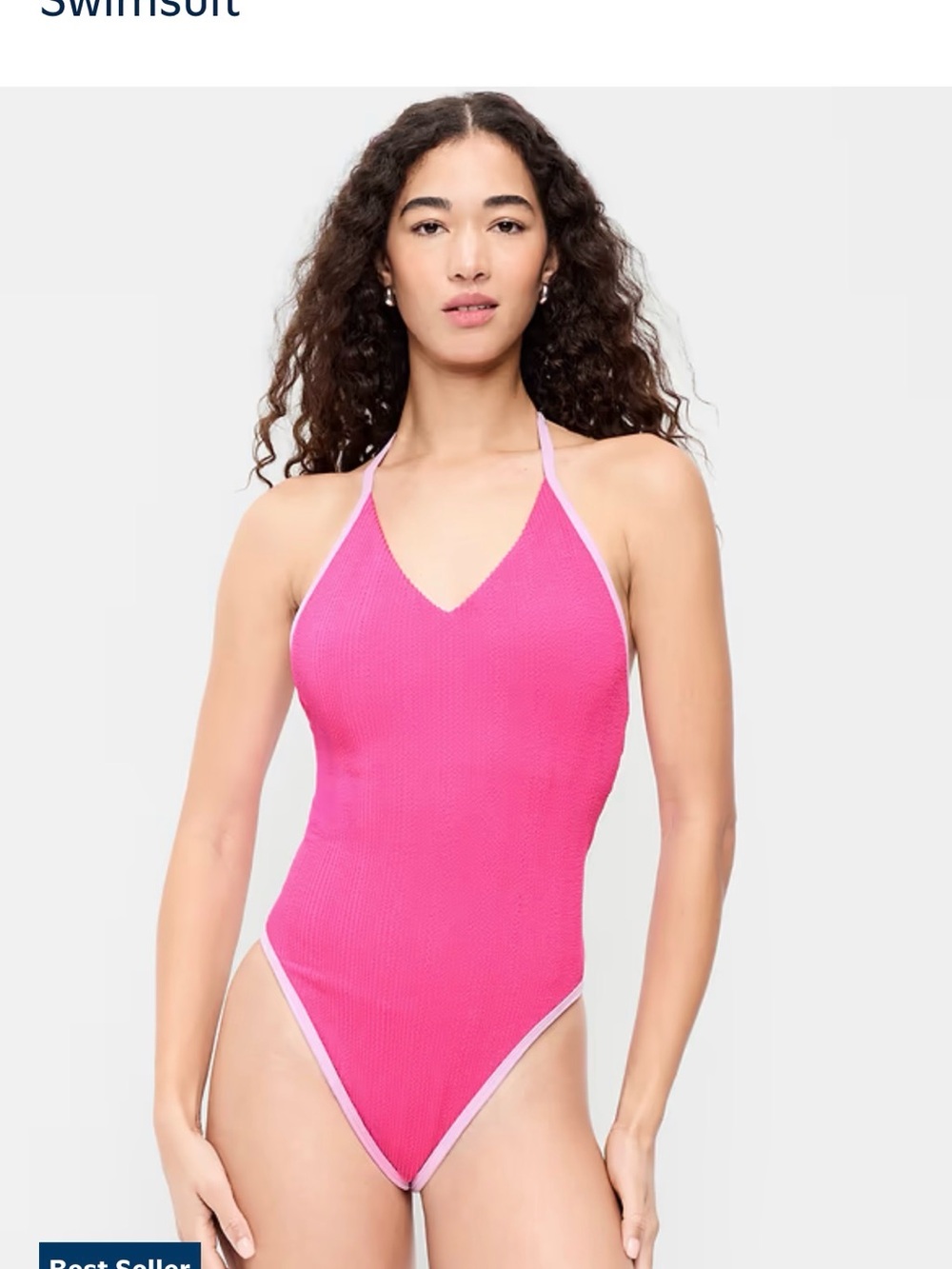 Old Navy Hot Pink Halter One-Piece Swimsuit with Light Pink Trim